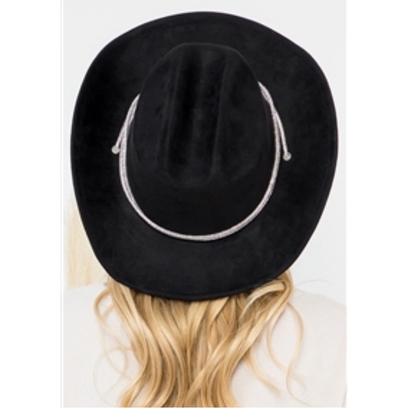 Black Rhinestone Lace Roped cowboy Brim Hat - Picture 8 of 13